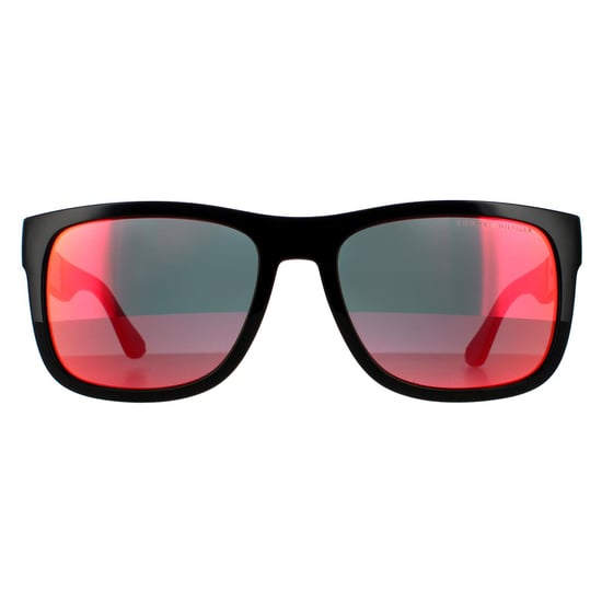Tommy Hilfiger Rectangle Mens Black Red Mirror Sunglasses