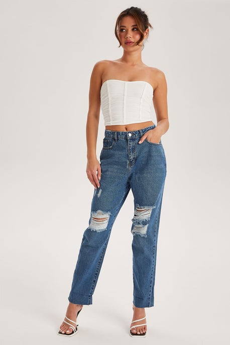 Mid Blue Ripped Mom Jeans