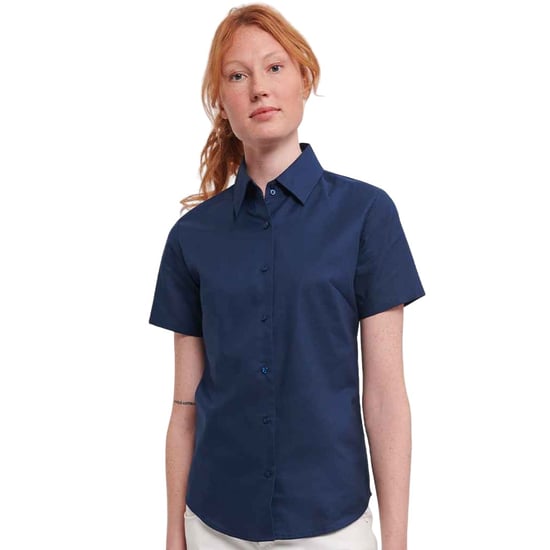 Russell Collection Womens/Ladies Oxford Short-Sleeved Shirt (Bright Navy) - Image 4