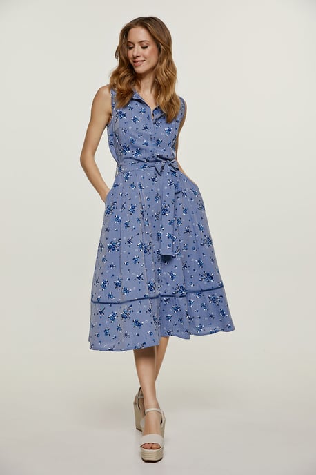 Vestido con detalle de botones florales índigo - Image 5