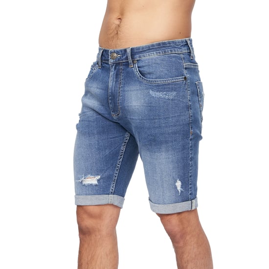 Crosshatch Mens Riptrey Abraised Denim Shorts (Mid Wash) - Image 4