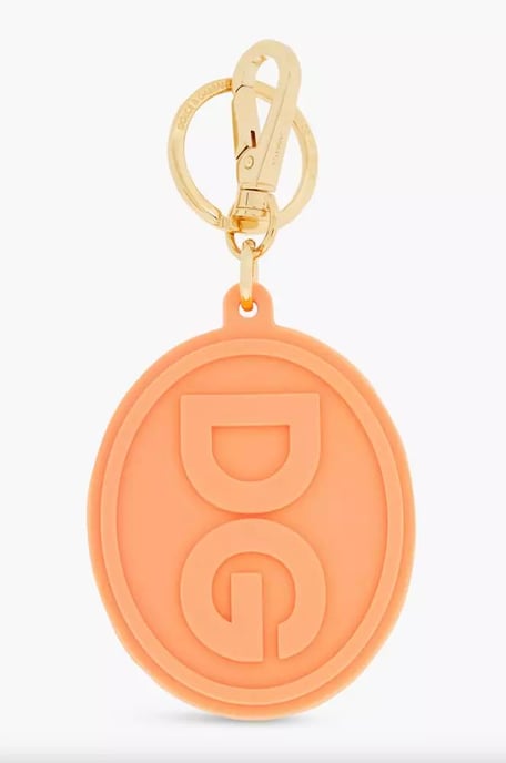 Dolce & Gabbana Orange Rubber DG Logo Gold Brass Metal Men's Keychain