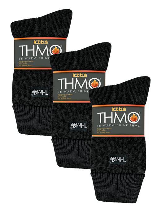 3 Pares Multipack Niños Calcetines Térmicos | THMO | Ribbed Soft Top Fleece Fluffy Inner Warm Socks for Boys & Girls - Negro - Image 2