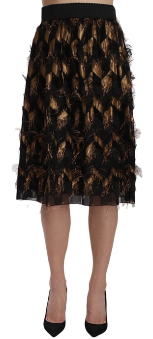 Falda de Lápiz A-line Metálica con Flecos Negro Oro de Dolce & Gabbana - Image 3