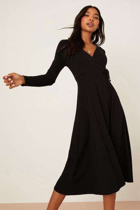 Black Wrap Midi Dress - Image 1