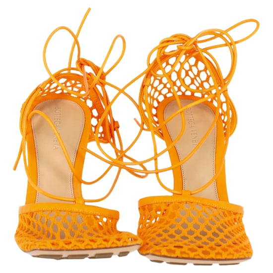 Bottega Veneta Stretch Lace Up Sandals in Orange Leather - Image 3