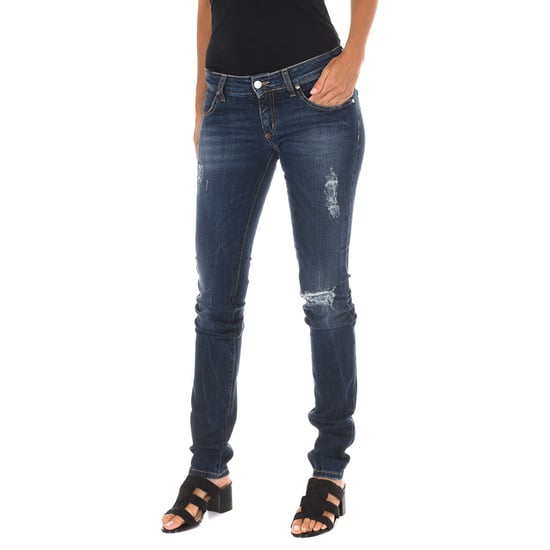 Long Denim Pants worn and torn effect 10DB50219 woman