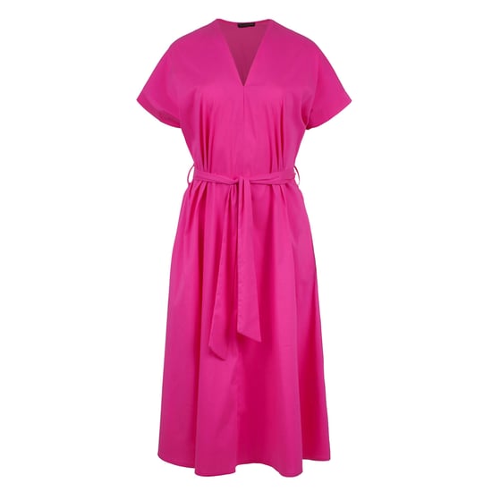 Vestido midi línea A fucsia con cinturón - Image 2