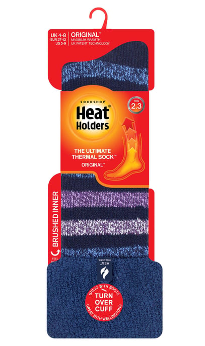 Heat Holders - Mujeres / Damas Calcetines de rayas extra largos para botas de agua | Calcetines térmicos con puño - Navy Stripe - Image 2