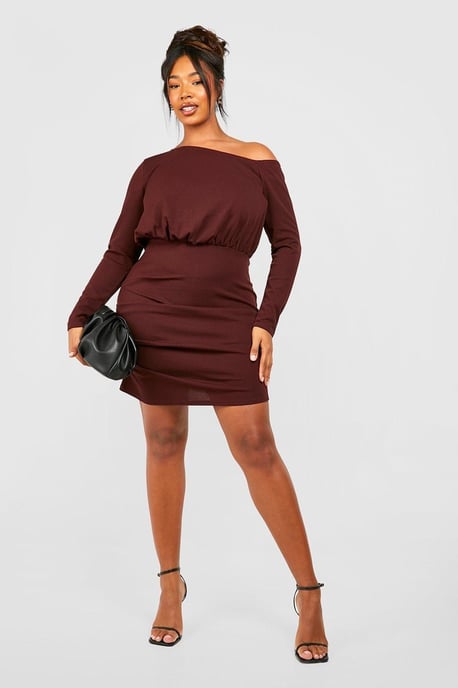 Plus Ruched Off Shoulder Bodycon Dress