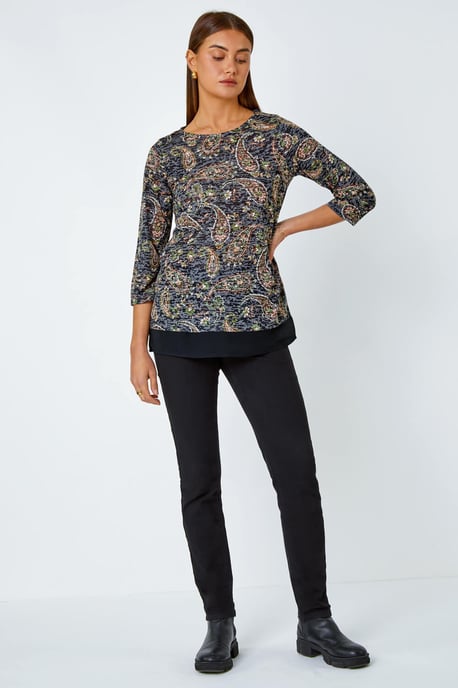 Paisley Print Chiffon Hem Top