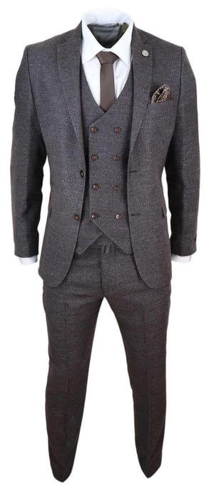 Traje de tres piezas de lana marrón para hombre, cruzado, de tweed, Peaky Blinders, años 20 - Image 2