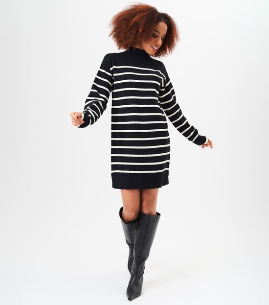 Vestido túnica extragrande a rayas con cuello alto - Image 3