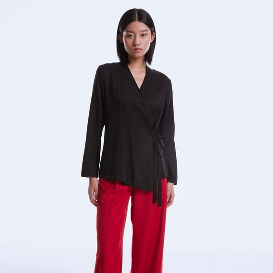 Satin wrap-over blouse - Image 4