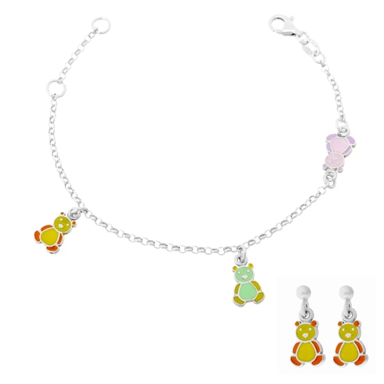 Orphelia 'Bear' Child's 925 Sterling Silver Set: Bracelet + Earrings - Silver SET-7140/YE - Image 1