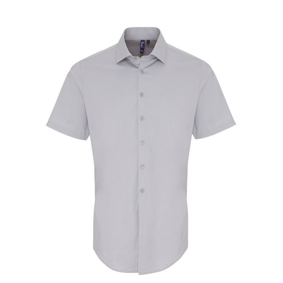 Premier Mens Stretch Fit Poplin Short Sleeve Shirt (Silver) - Image 1