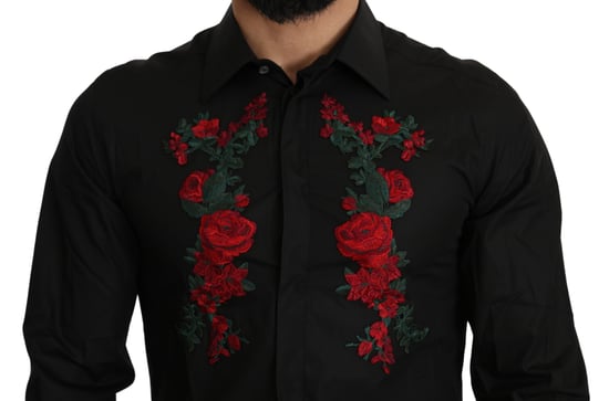Camisa de Hombre de Algodón Bordada Floral Elegante de Dolce & Gabbana - Image 4