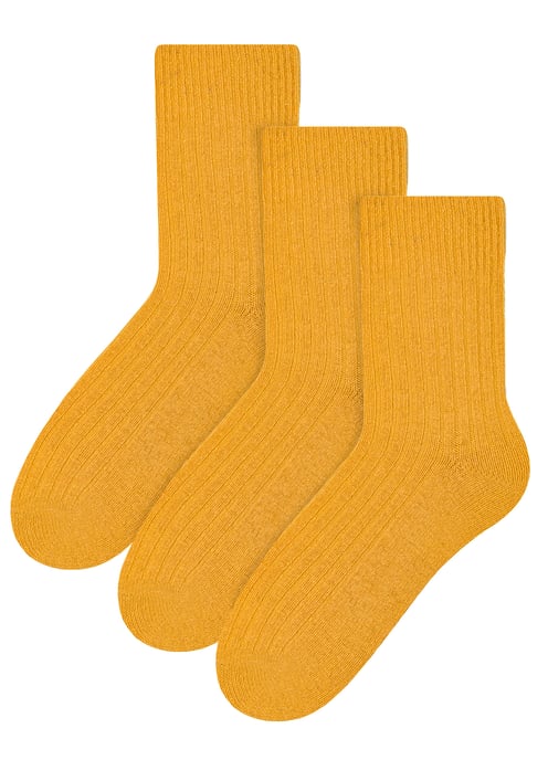 3 Pairs Womens Wool Dress Socks | Steven | Ladies Breathable Cushioned Socks - Yellow - Image 1
