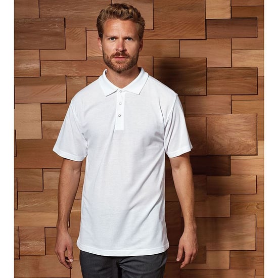 Premier Mens Stud Heavyweight Plain Pique Polo Shirt (White)