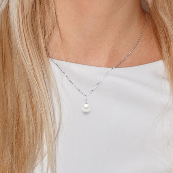 Perla de agua dulce colgante 7-8 mm Pear de oro blanco de 18k entregado con cadena - Image 2