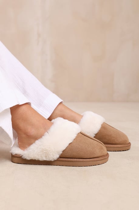 Wheres That From Womens 'Comfort' Slip On Slippers With Fur Trim