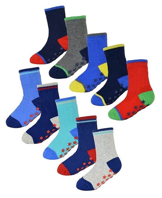 Calcetines antideslizantes para bebé niño | Pack de 10 pares | Snob de calcetines | Calcetines de algodón suave con pinzas de estrella - Estilo 2 - Image 1