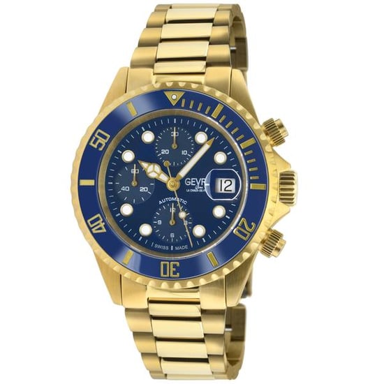 Cronógrafo Gevril para hombre con esfera azul, bisel de cerámica azul y pulsera de acero inoxidable 316L - Image 1