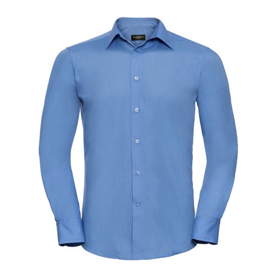 Russell Collection Mens Poplin Tailored Long-Sleeved Shirt (Corporate Blue) - Image 1