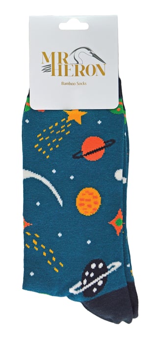 Calcetines de bambú con estampado de estrellas, galaxias y planetas - Space (Azul Marino) - Image 2