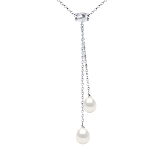 DIADEMA - Necklace - DUO 2 Real Freshwater Pearls - White - Silver