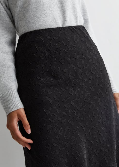 Animal Print Jacquard Bias Midi Skirt