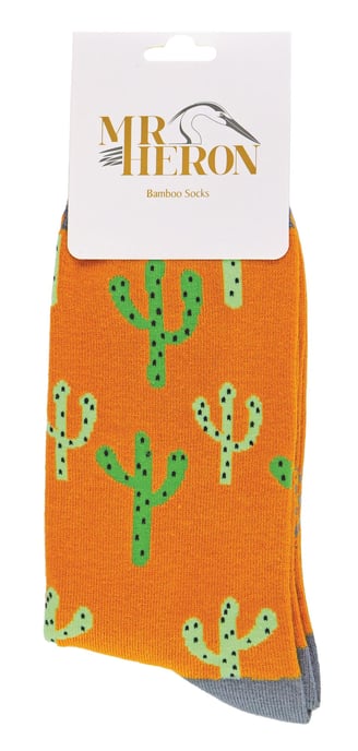 Calcetines Cactus para hombre | Mr Heron | Novedad Calcetines de bambú con estampado de plantas | Regalo de Navidad para él - Cactus (Mostaza) - Image 2