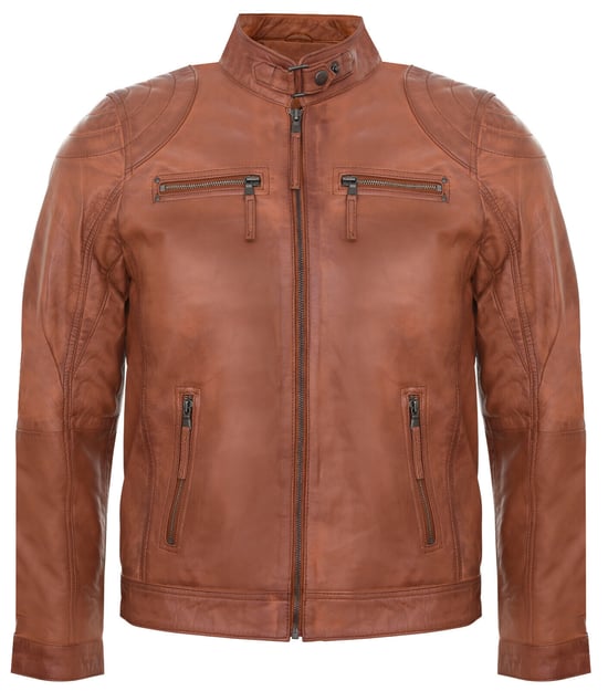 Leather biker racing jacket with zipper