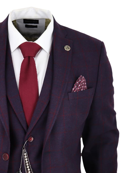 Traje de tweed de 3 piezas para hombre, a cuadros morados ciruela, Peaky Blinders, clásico Gatsby de los años 20 - Image 4