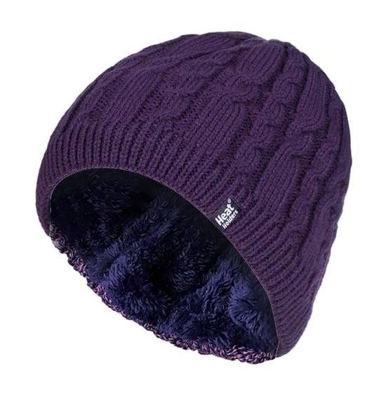Mujer acanalado de punto de cable de lana forrada gorro de punto térmico - Image 1