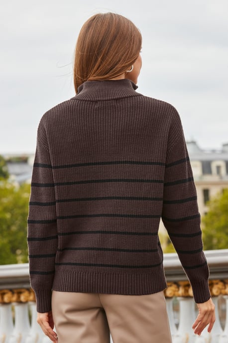 Mocha & Black Stripe Quarter Zip Jumper