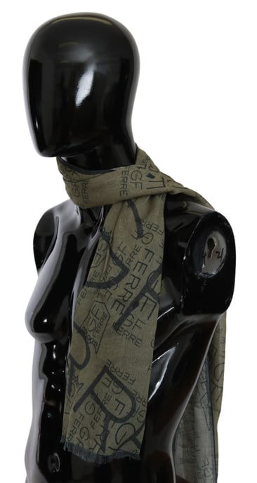 Bufanda de Marca con Patrón de Foulard de Lana Verde y Viscosa GF Ferré - Image 1