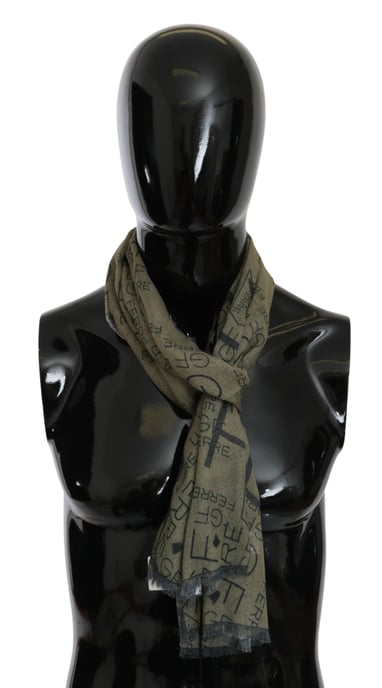 Bufanda de Marca con Patrón de Foulard de Lana Verde y Viscosa GF Ferré - Image 2