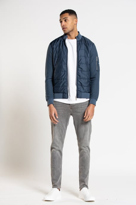 Navy 'Berkley' Padded Funnel Neck Jacket with Jersey Sleeves