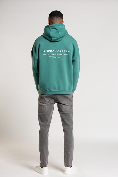 Teal 'Est' Cotton Blend Oversized Hoodie with Kangaroo Pocket
