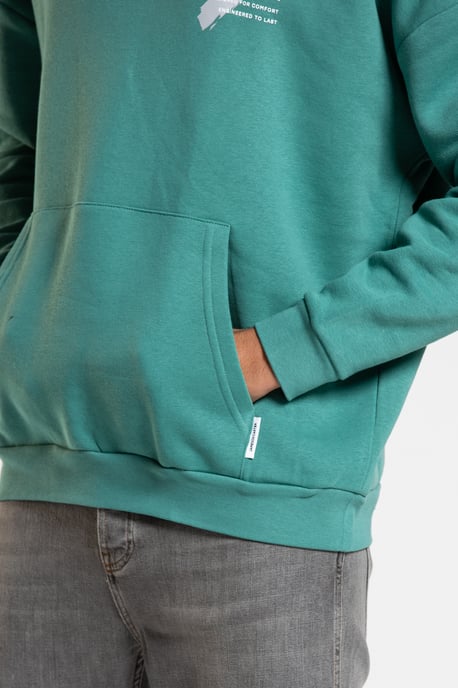 Teal 'Est' Cotton Blend Oversized Hoodie with Kangaroo Pocket