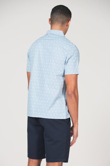 Blue 'Portheras' Cotton Short Sleeve Button-Up Printed Shirt