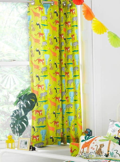 Cortinas con pliegues de lápiz impresas Jungletastic en multicolor - Image 1