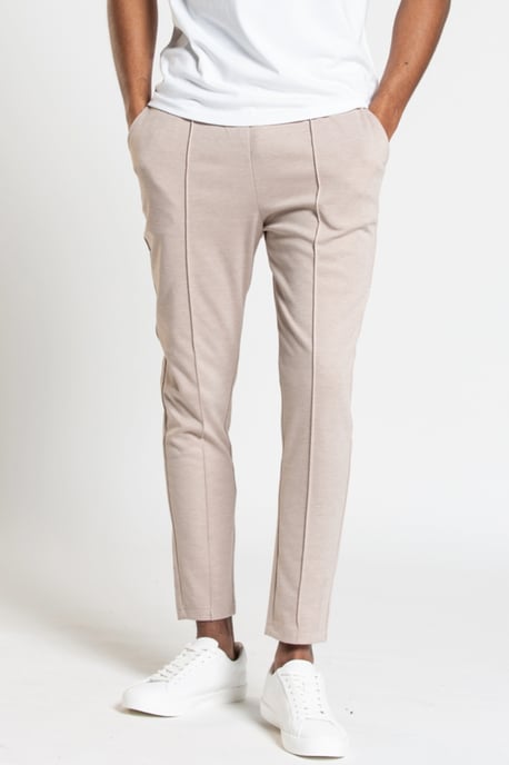 Beige 'Grove' Textured Trousers with Front Seam