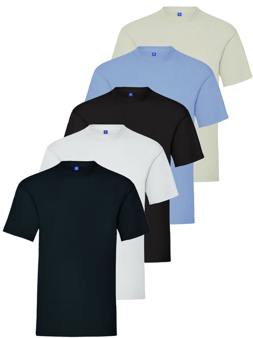 Kruze | Mens Crew Neck T-Shirts (5 Pack) - BLK/GRY/SKY/NVY/WHT - Image 1
