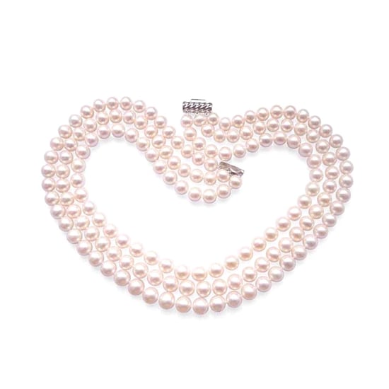 White Freshwater Pearl 3 strands Jackie Kennedy Necklace and Silver Clasp - Image 1