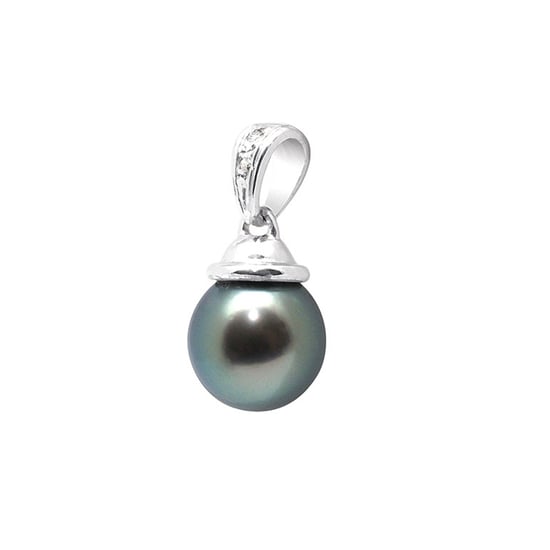 Black Tahitian Pearl, Diamonds Pendant and Sterling Silver 925/1000 - Image 1