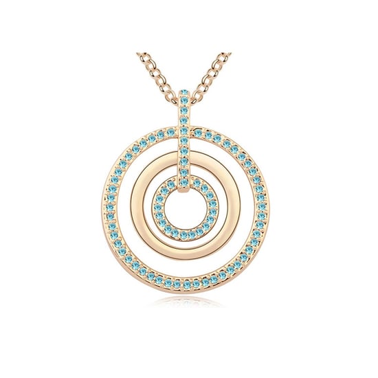 Swarovski - Blue Crystal Swarovski Element Circles Long Necklace and Yellow Gold Plated