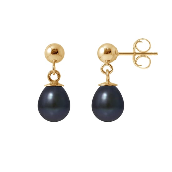 Black Freshwater Pearls Earrings and yellow gold 750/1000 - Image 1