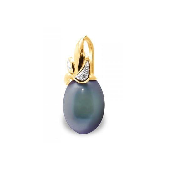 Black Freshwater Pearl, Diamonds Pendant and Yellow Gold 375/1000 - Image 1